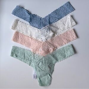 (4) NEW Hanky Panky Daily Lace Low Rise Thong Panties white blue green peach o/s